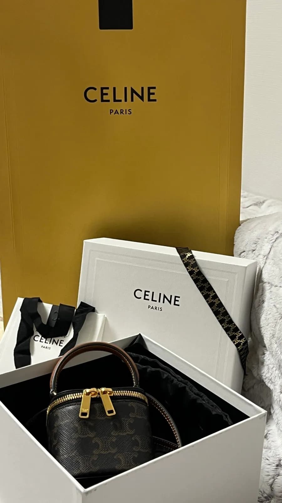 Galleria Gwanggyo Celine mini vanity case Tan color worn shot and storage review