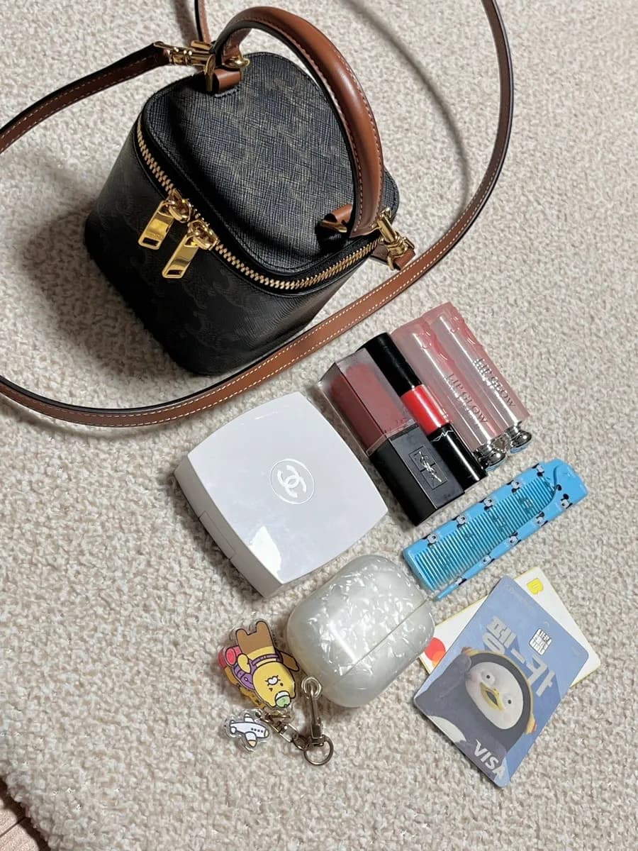 Galleria Gwanggyo Celine mini vanity case Tan color worn shot and storage review