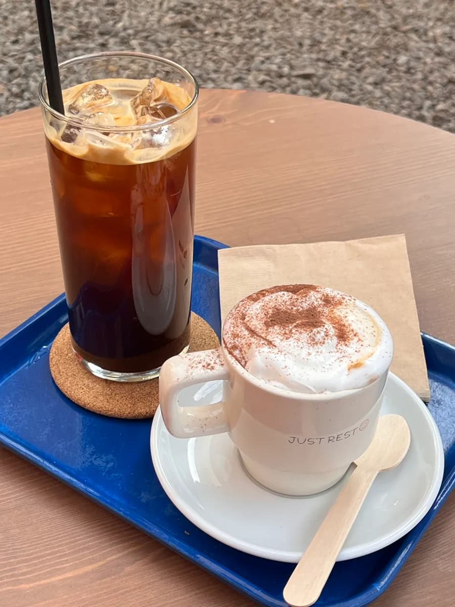 The Home-panya almond cream latte, iced Americano, and lemon cake order
