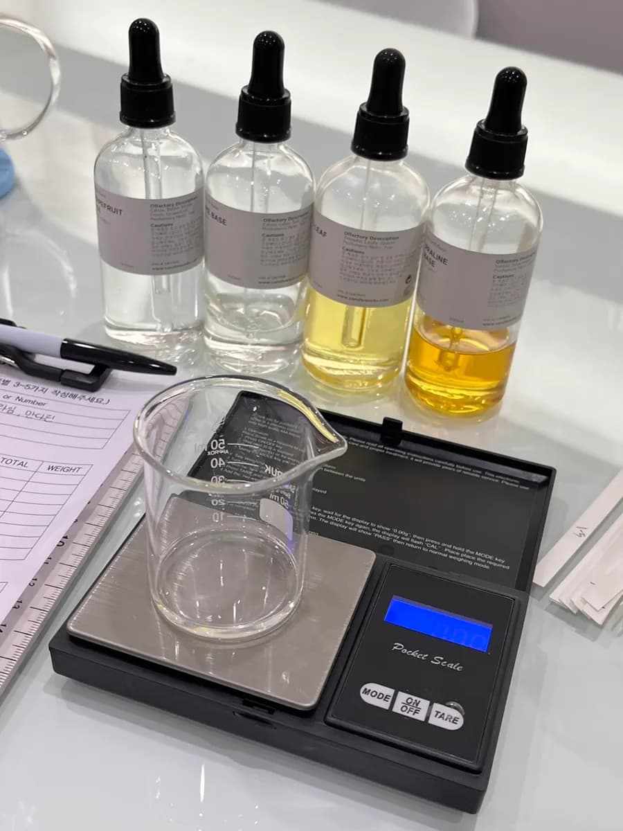 Measuring the chosen scent ratio into a beaker