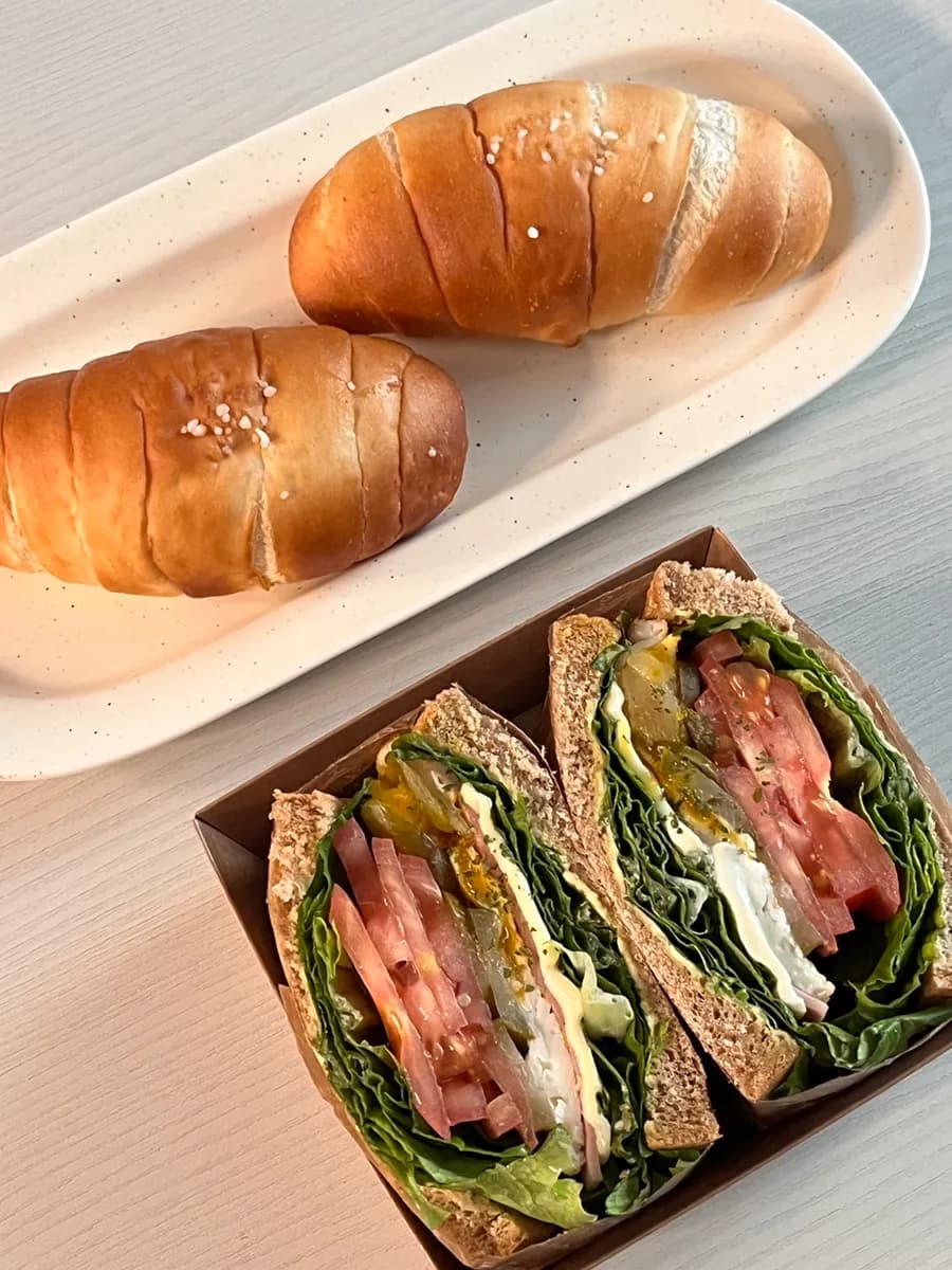 Ham cheese sandwich and original salt bread from BonBon