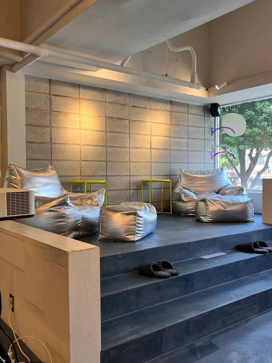Beanbag seating for relaxing at Cafe Link