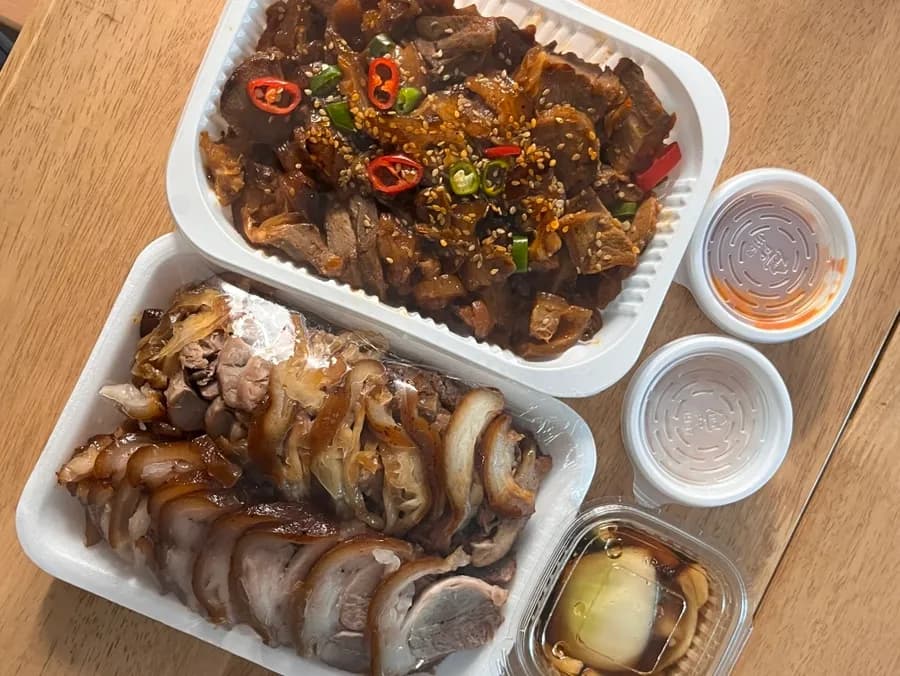 Takeout jokbal packed from Manwon Jokbal after an evening visit