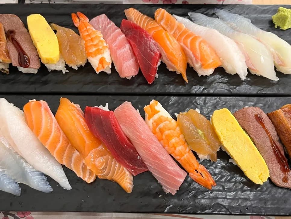 Assorted Ran sushi at Nas Sushi with adjustable rice and wasabi