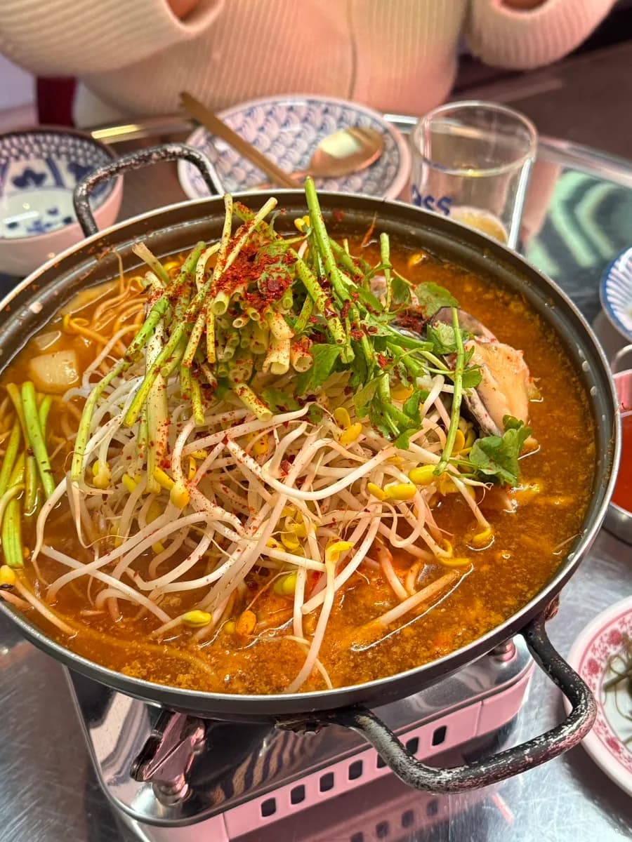 Chulhang seafood pub in Sanbon serving makhoe and spicy abalone roe soup