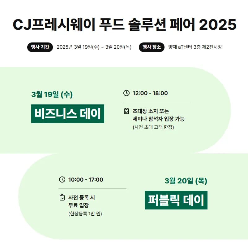 CJ Freshway Food Solution 2025 preregistration, program, and aT Center parking information