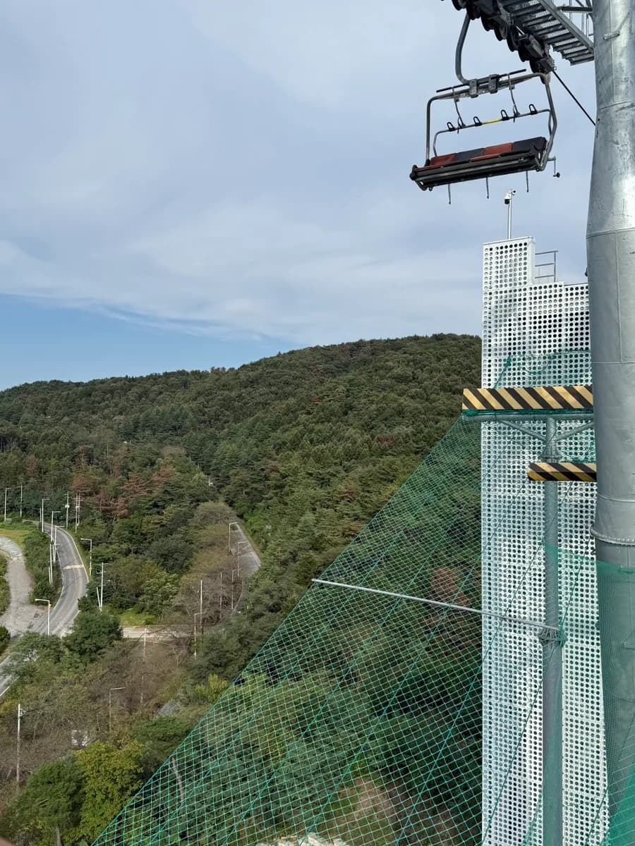 Pemandangan di bawah kereta kabel di Gyeongju Luge World