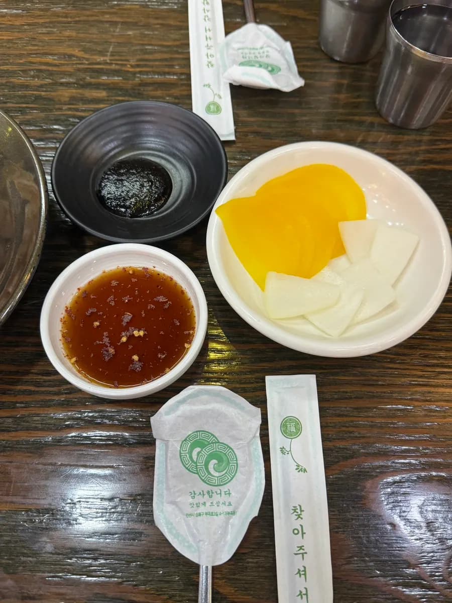 Basic table setting at Jedaero Jjamppong with Korean-Chinese side dishes