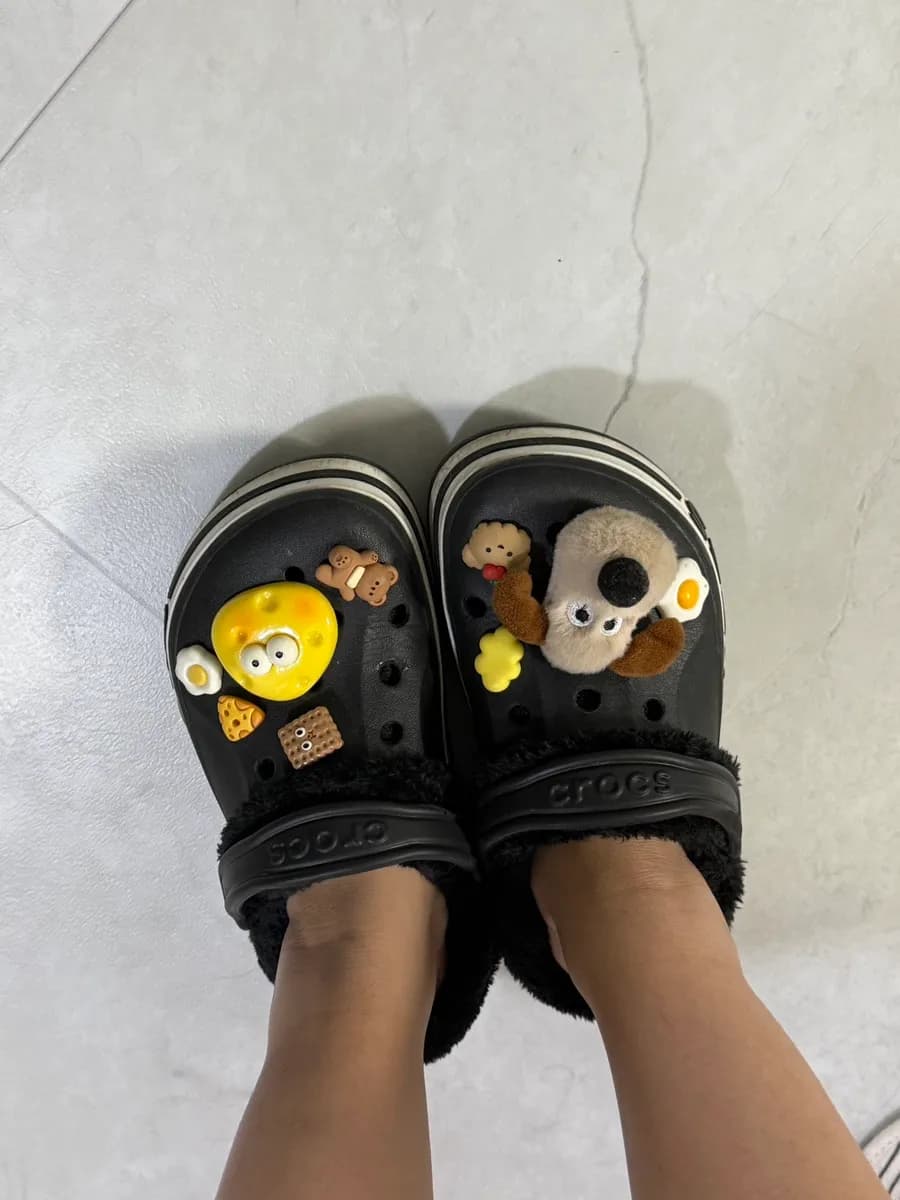 Regular Crocs converted into warm fleece Crocs with removable liners