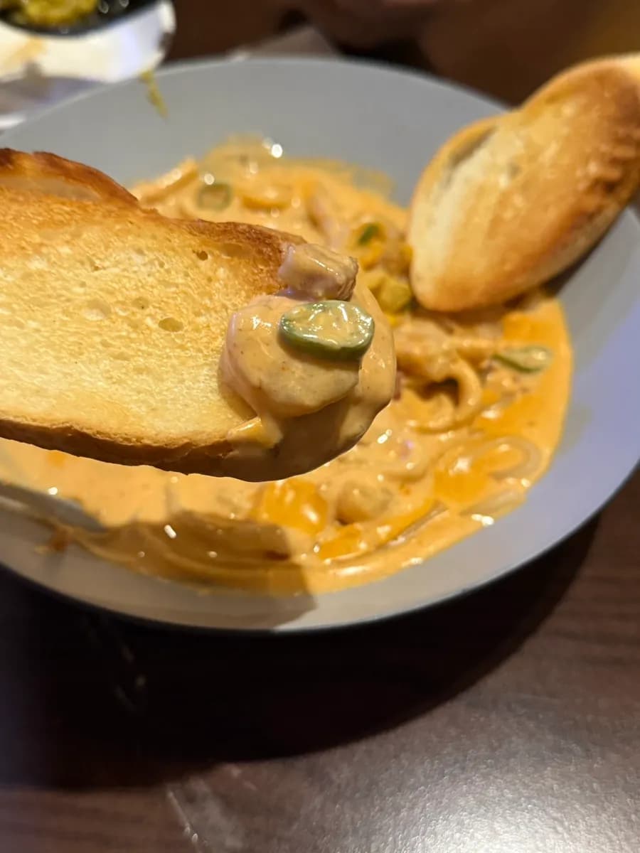 Baguette served with Cheongyang cream udon sauce at Seoksudong Suljip