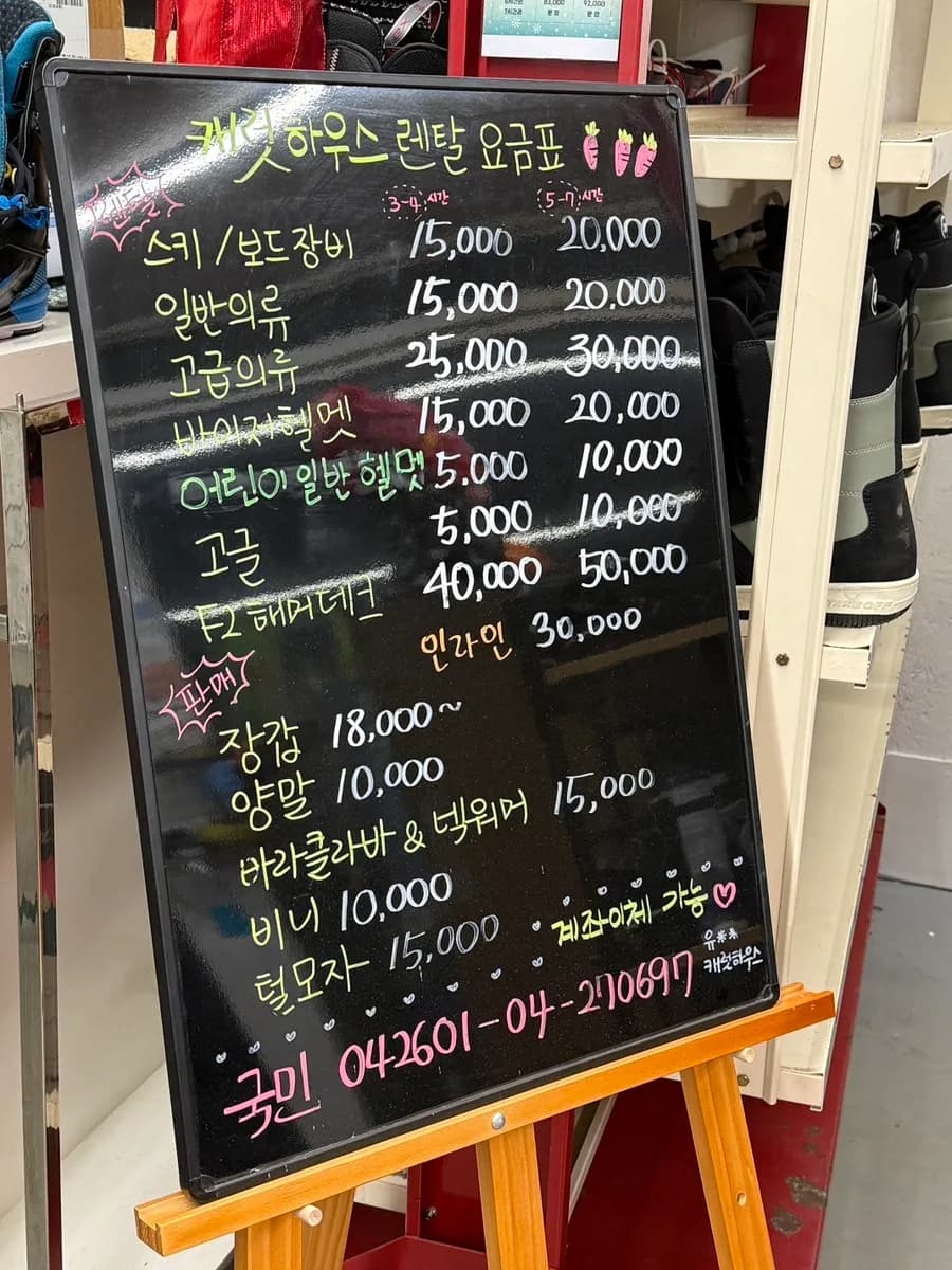 Carat House rental price information for gear clothing and helmet