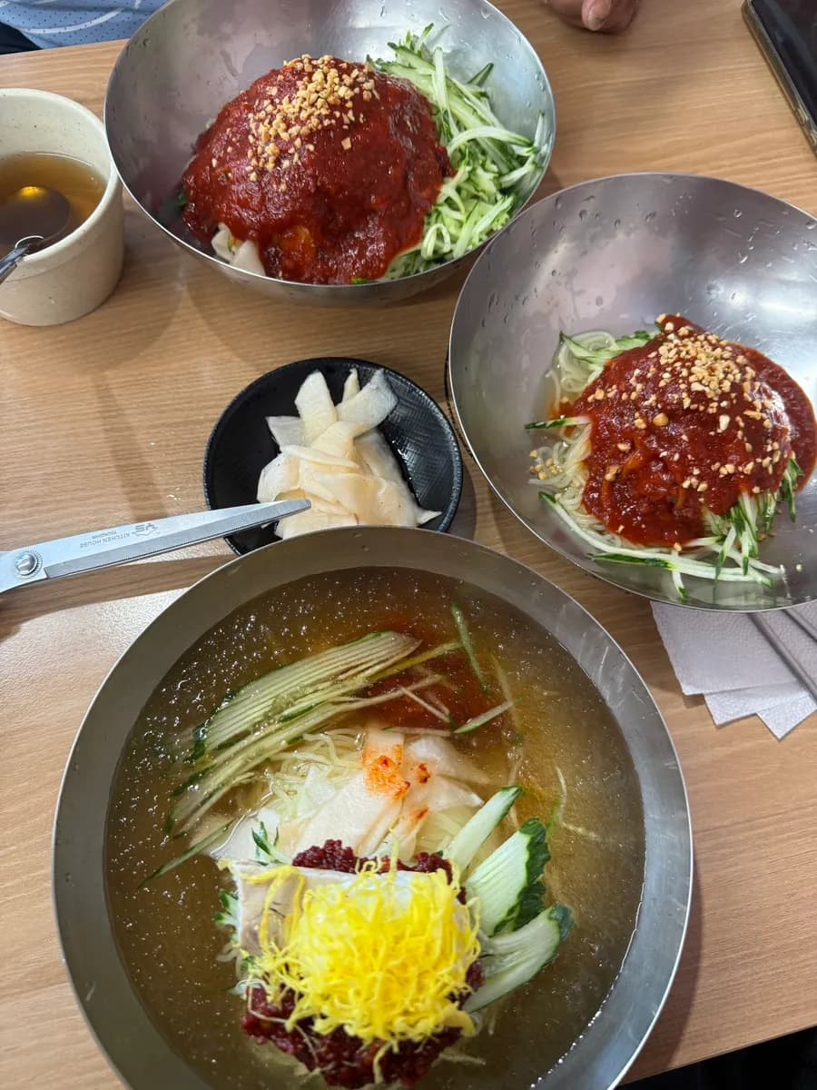 Simple Busan Gaya Milmyeon menu with water milmyeon, bibim milmyeon and extra noodles