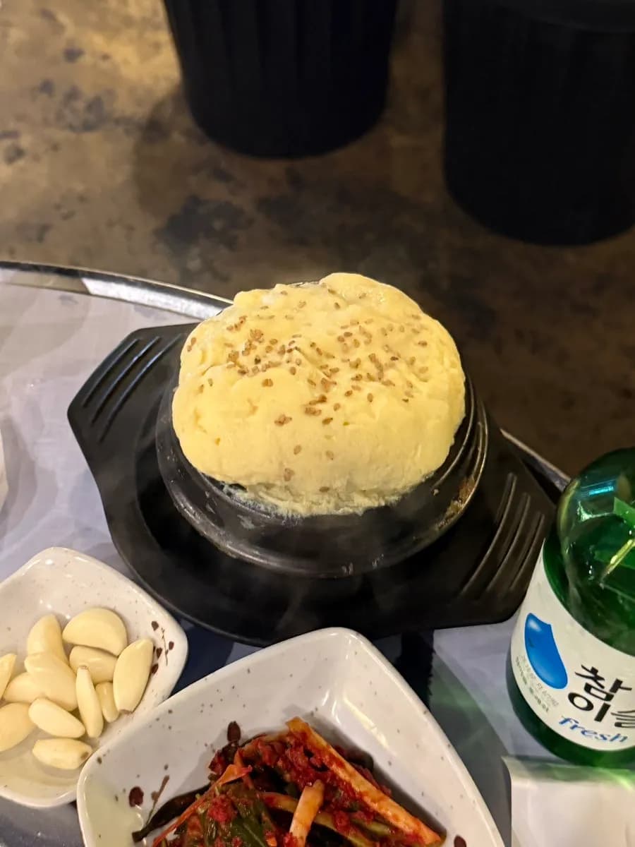Fluffy steamed egg served with Korean BBQ