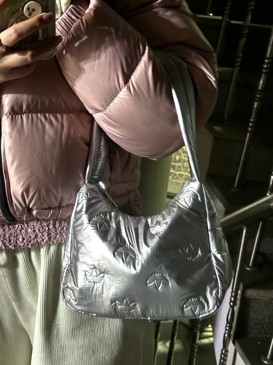 Tas Adidas Puffy Satin Mini Shoulder Bag warna silver