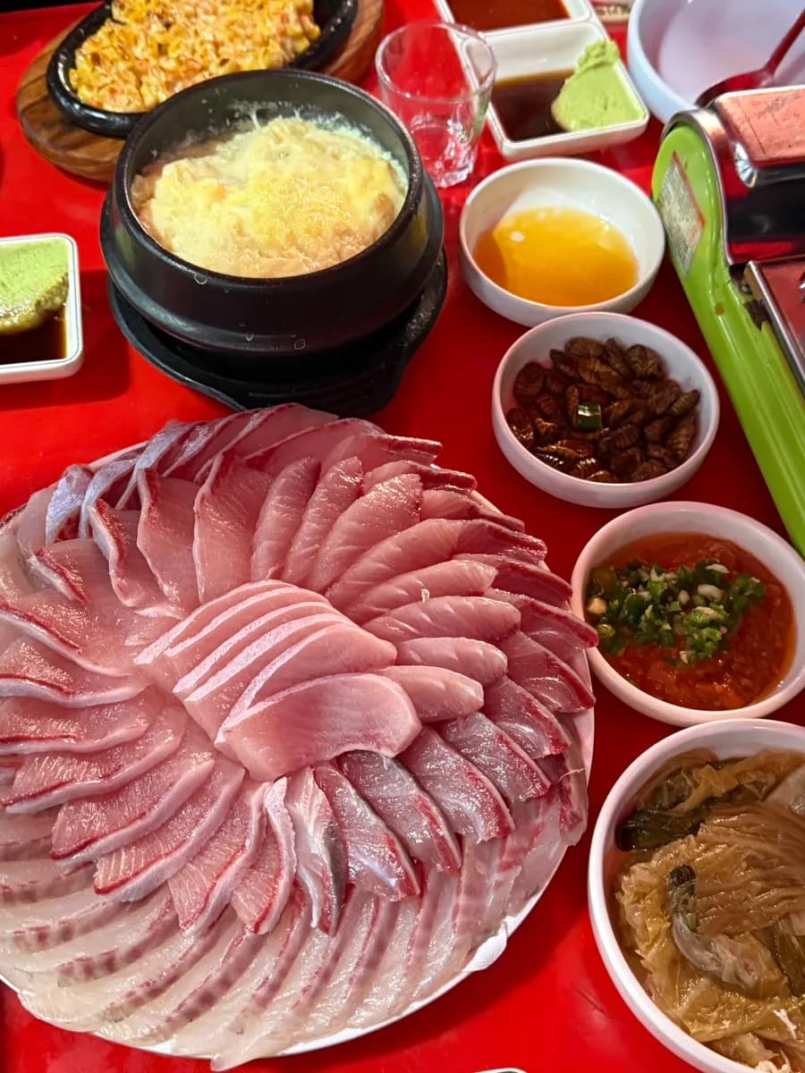 Yellowtail and mixed sashimi order context at Shinhwa Susan Anyang