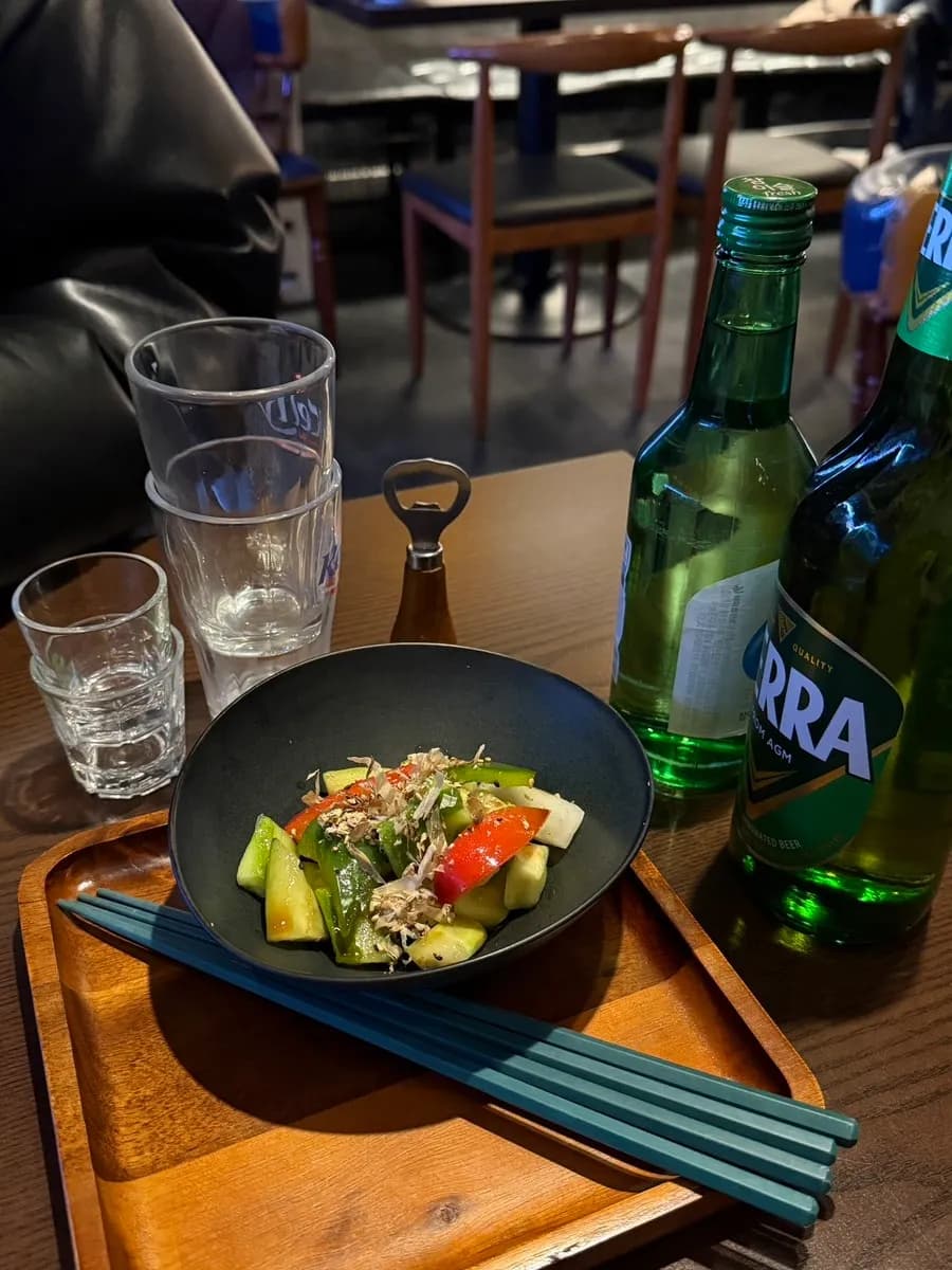 Otoshi seasoned vegetables with katsuobushi at Seoksudong Suljip