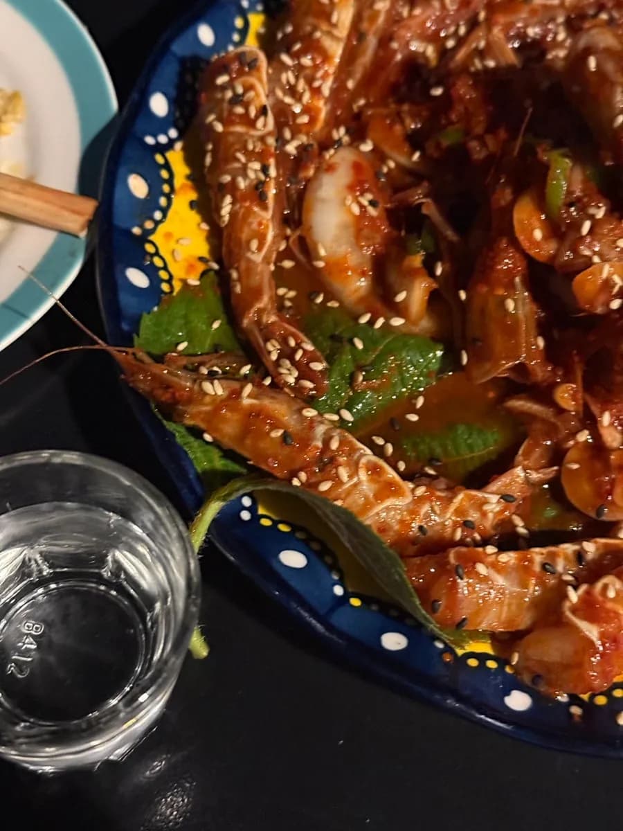 Barley shrimp muchim ordered at Mukho Iyagi Gorae