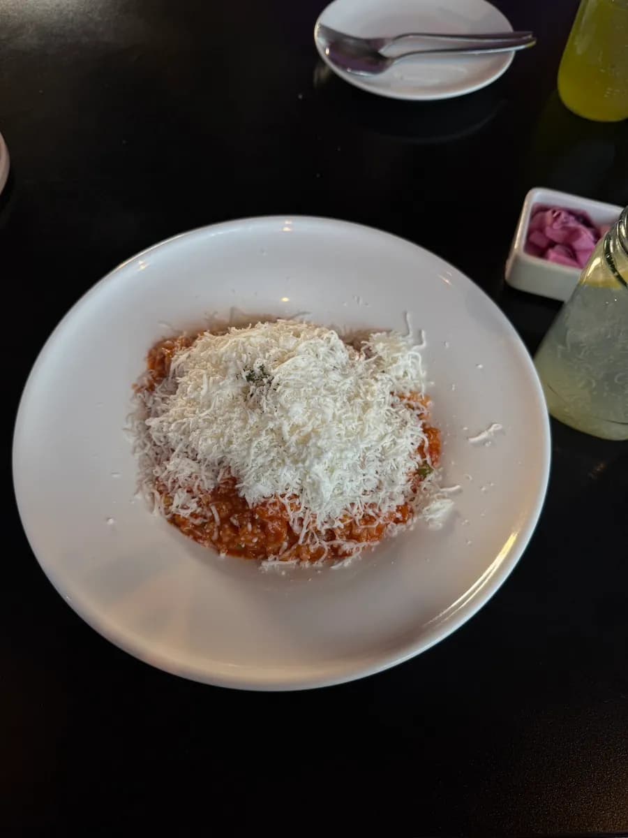 Snowing Tomato Risotto mit Garnelen und viel Käse