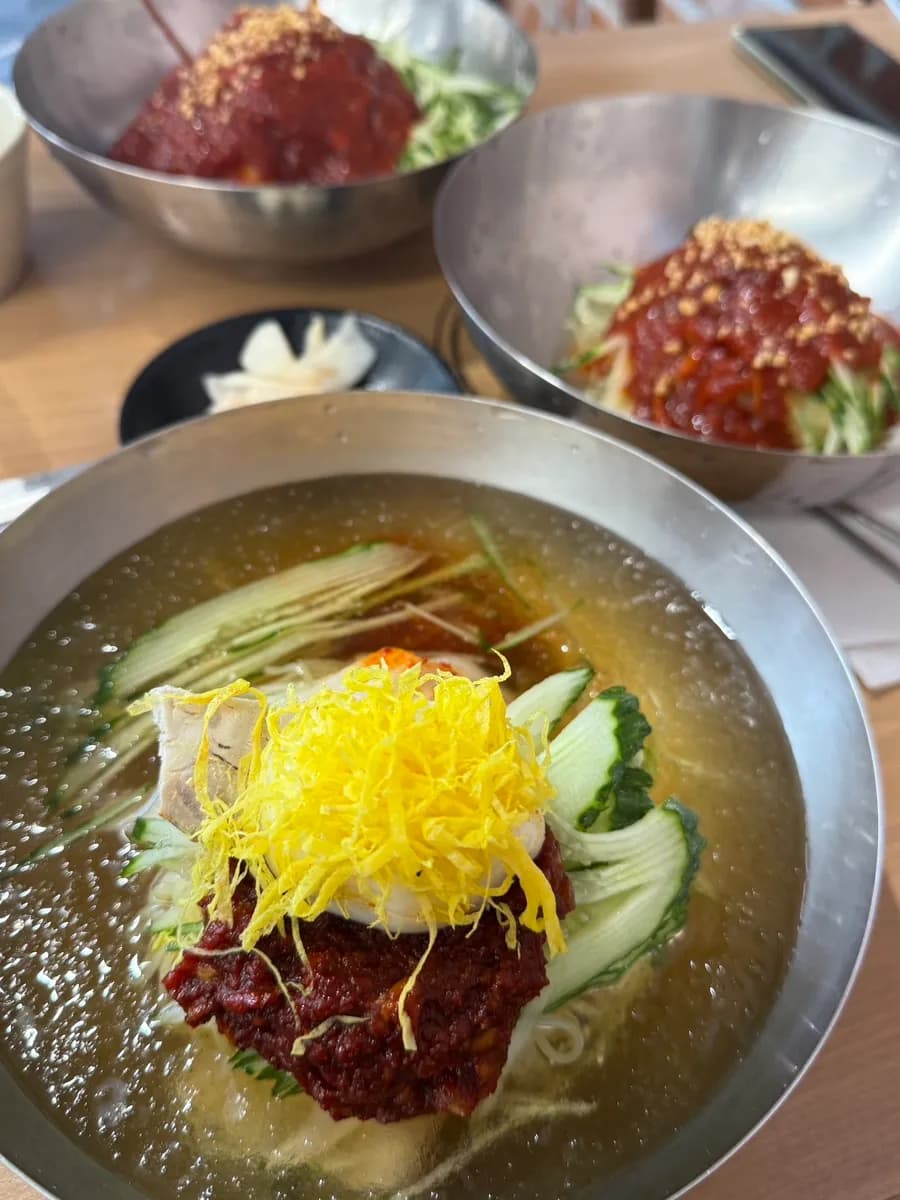 Extra noodle portion mixed into milmyeon at Busan Gaya Milmyeon in Gyeongju