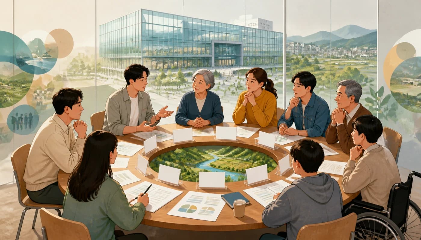 도민 의견이 예산과 정책 결정으로 연결되는 과정을 상징한 이미지