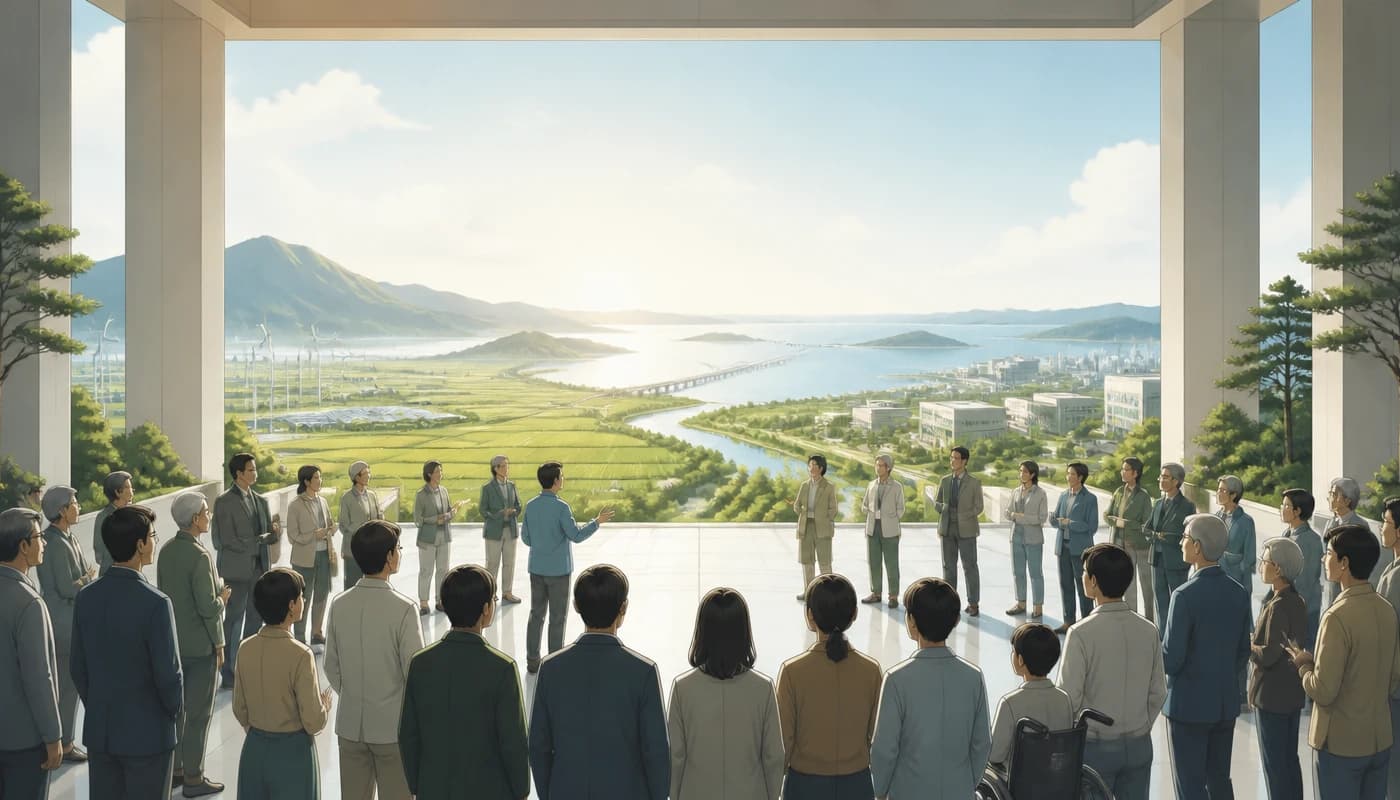 전북 새 도정 출범과 도민 참여, 산업 과제를 상징적으로 표현한 이미지